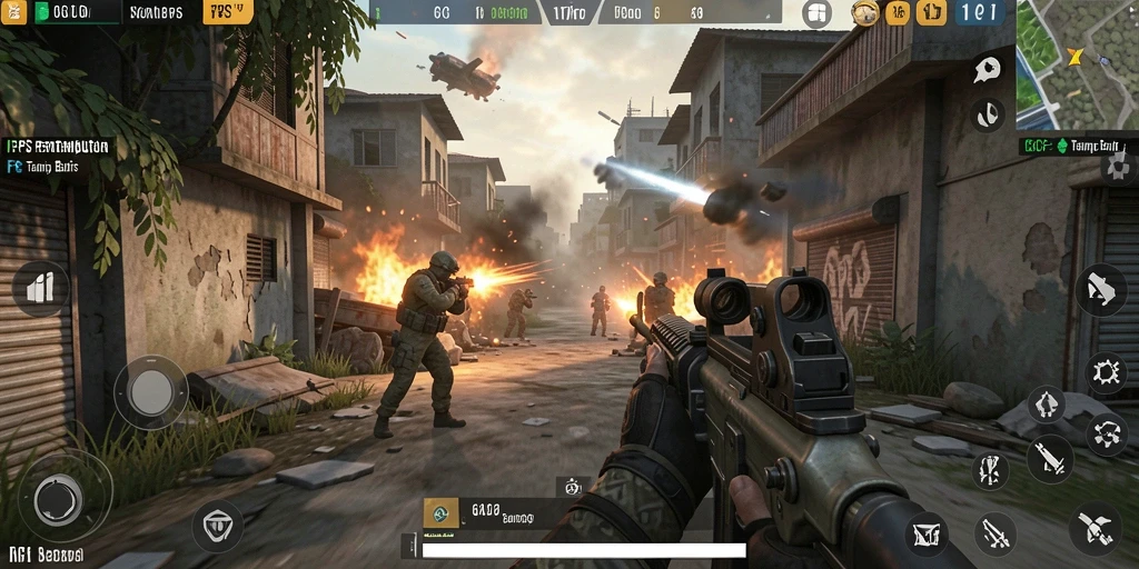 Gameplay mendebarkan dalam 6CF menampilkan aksi FPS yang intens.