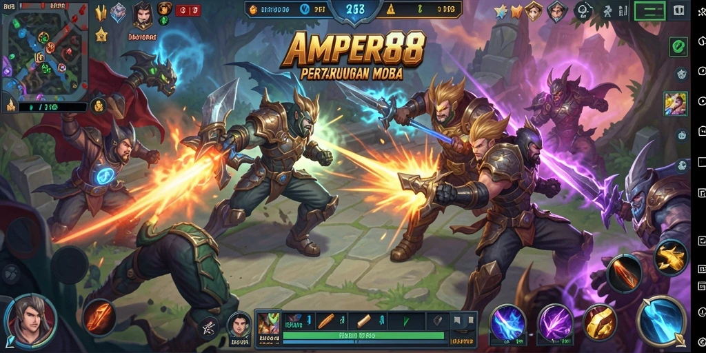 Gameplay seru dan kompetitif dalam AMPER88 MOBA.