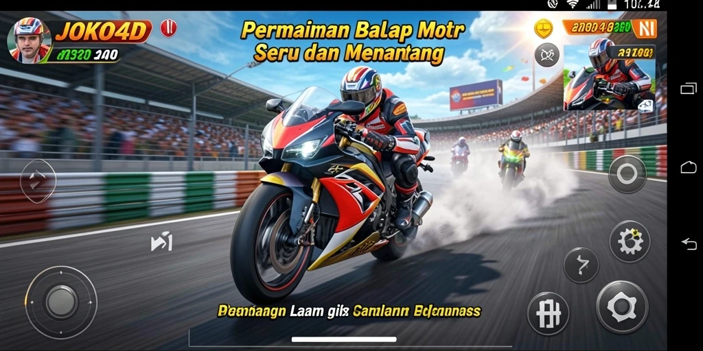 Tampilan gameplay seru di JOKO4D dengan motor balap yang menakjubkan.