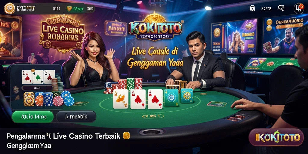 Screenshot gameplay KOKITOTO yang menampilkan dealer langsung dalam suasana kasino.