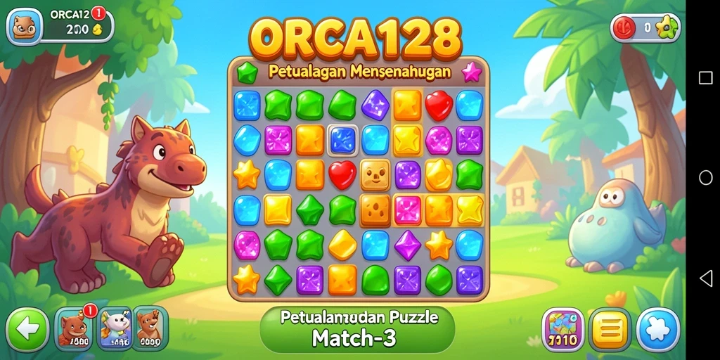 Tampilan gameplay ORCA128 dengan kombinasi warna-warni yang menarik.