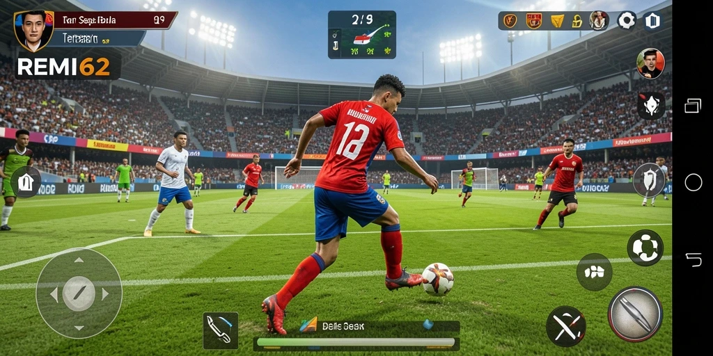 Gameplay REMI62 yang seru dalam pertandingan sepak bola.