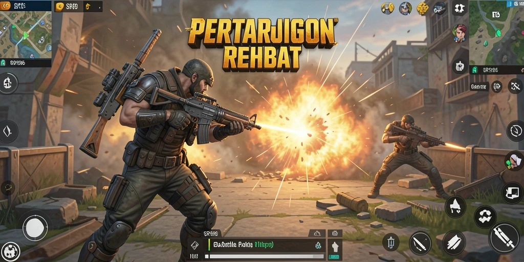 Screenshot utama SR996 menampilkan aksi pertarungan Battle Royale yang mendebarkan.